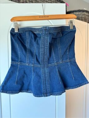 bebe Multi Stitch Denim Bustier - Dark Blue
